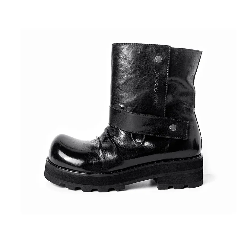 HUANXIANGZHE Высокий топ из коровьей кожи ботинки Martin унисекс черный