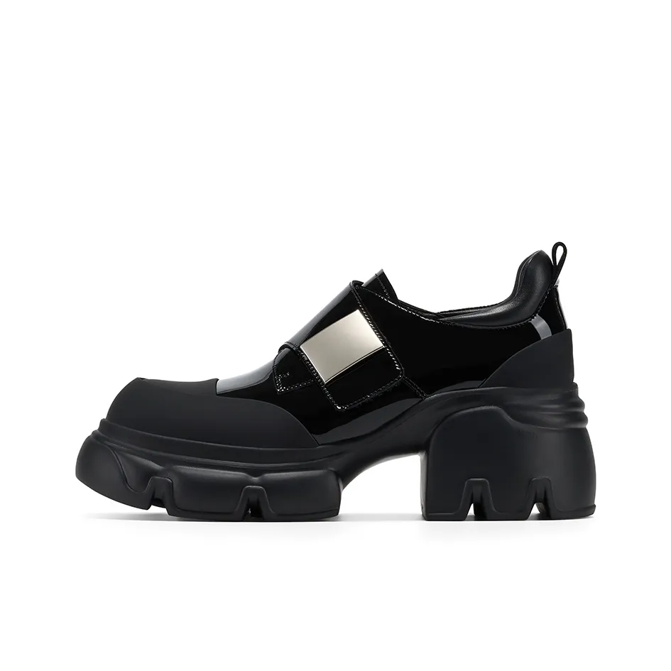 GG CC Британский стиль Маленькие кожаные туфли с грубым каблуком приклеенные модные лоферы с высоким каблуком 7 см женские черные