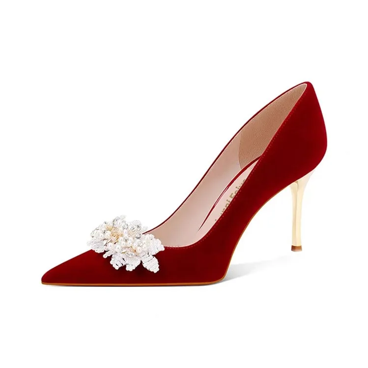 LUNNIFEIYA Узкий каблук высокий каблук 8 см женский бордовый