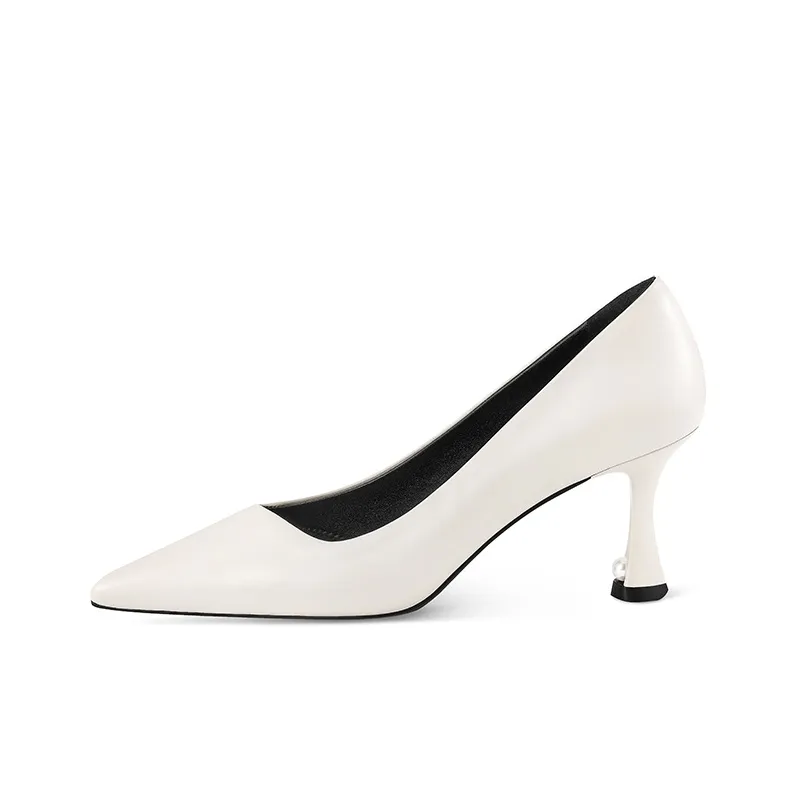 7or9 Luminous Black With Logo Slim Heel Air Cotton High Heels 7cm Women's Ecru