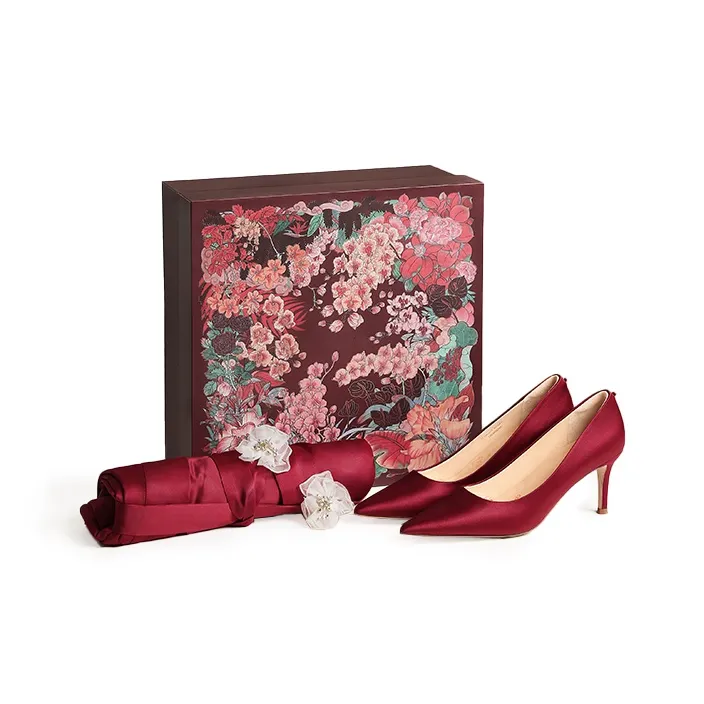 7or9 Red Velvet Cake Wedding Shoes Box Slim Heel Wedding High Heels 7cm Women's Red