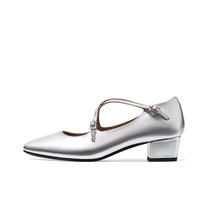 ZSAZSAZSU Block Heel High Heels 4cm Women's Silver