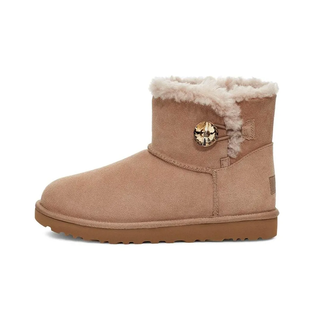 UGG Bailey Mini Button Gold Bling Thermal Short Snow Boots Women's Chestnut