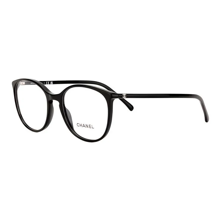 CHANEL Plate Frame Round Eyeglass Frames Women's Black