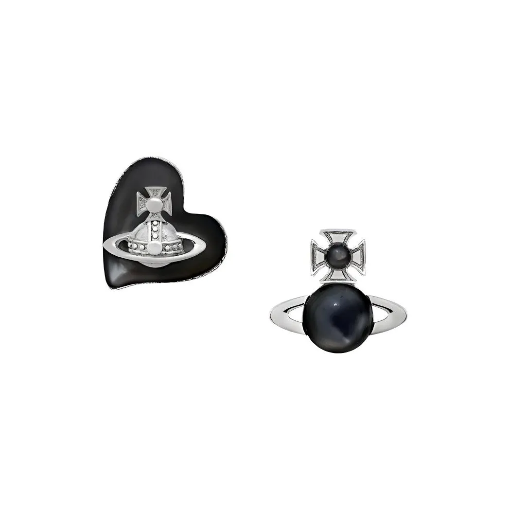 Vivienne Westwood Heart Saturn Asymmetrical Stud Earrings Women's Black/Silver