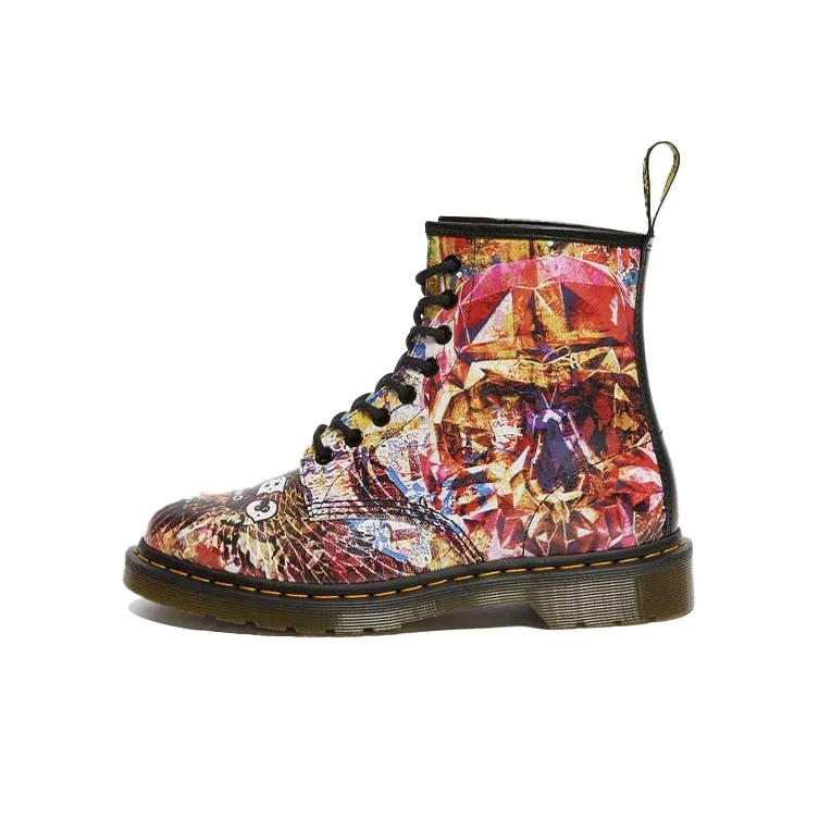 Dr. Martens X Cbcg 1460 8 eye Ankle Boat Printed Leather Lace Up Boots Multi color