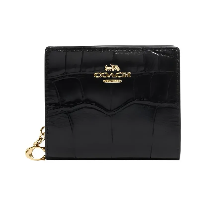 COACH Snap Wallet Крокодил Тисненая кожа с Гладкая кожа Держатель для карт кошелек Женские Черный