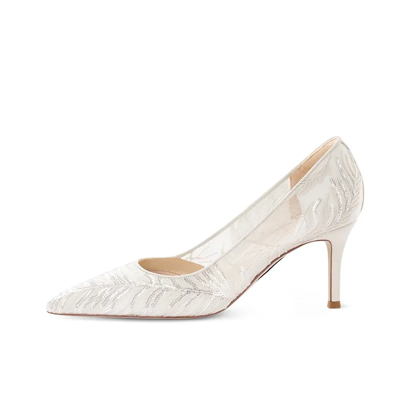 7or9 Белое перо Высокие каблуки 7 см Женские Белые