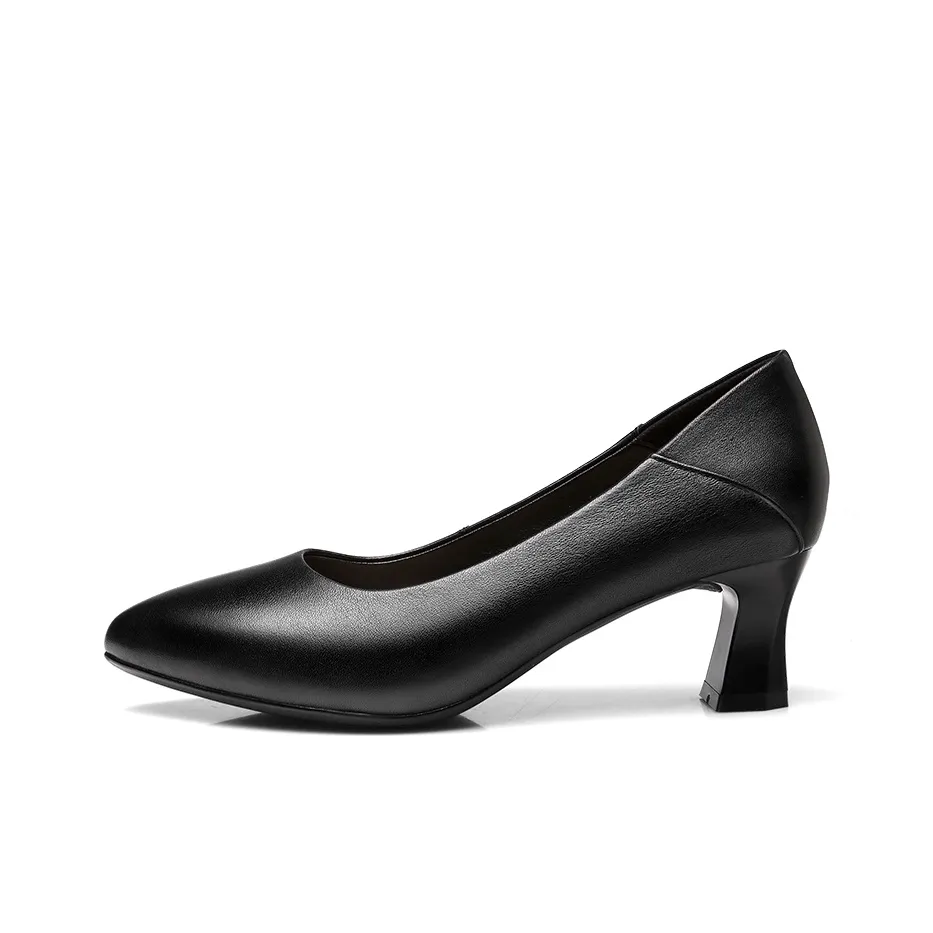 Strongman 3515 Professional Work Shoes For Women's Black Pointed Toe High Heels Dress Shoes Genuine Leather