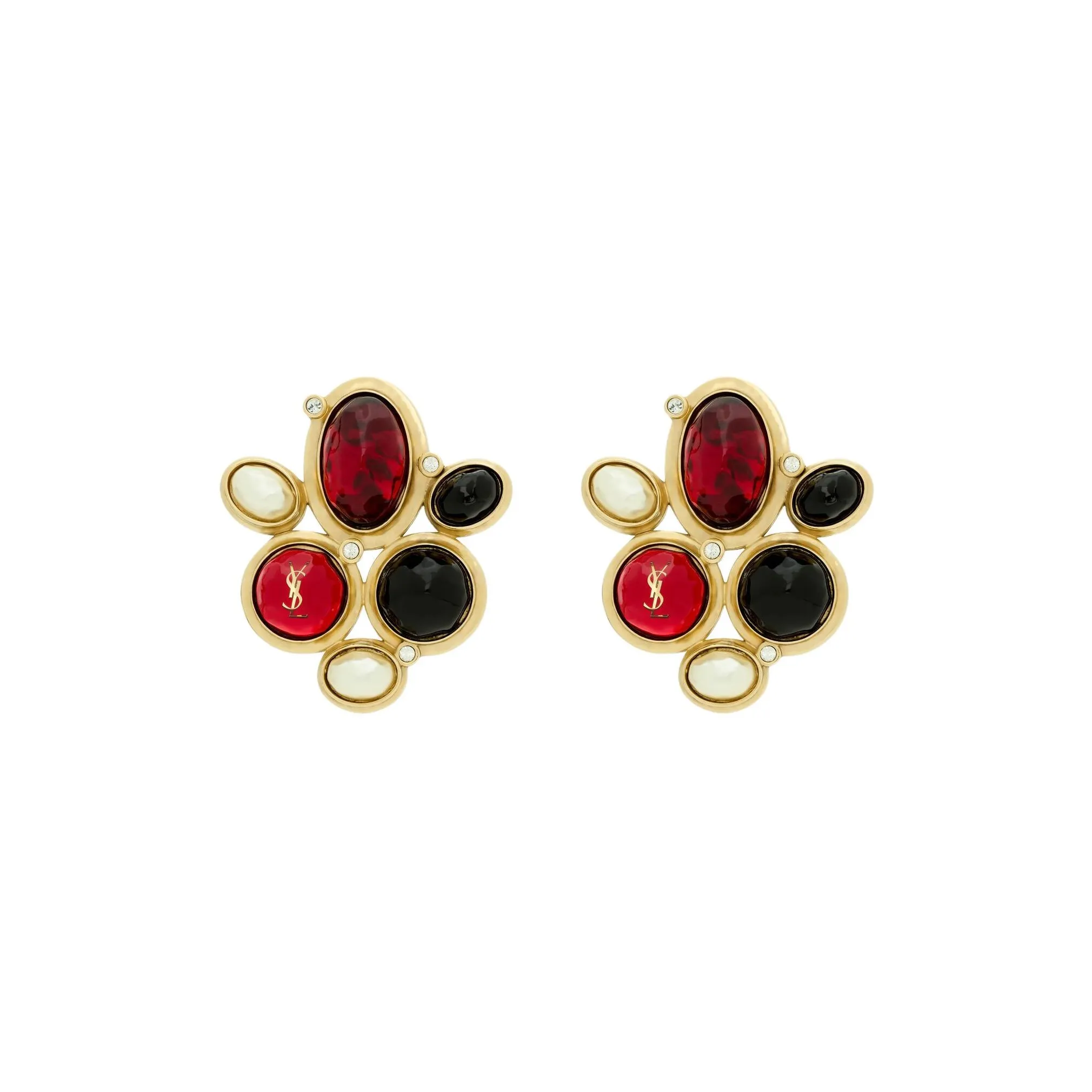 SAINT LAURENT Metal Faux Crystal Gemstone Brass Resin Earrings Women's Multicolor