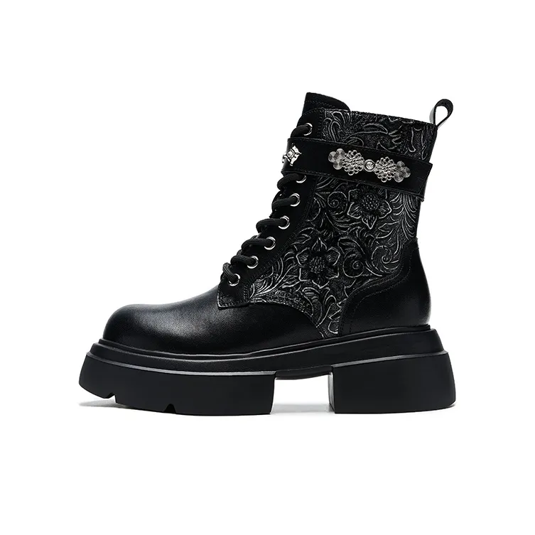 FION Martin Boot 6,0CM Женские Черный Серебряный