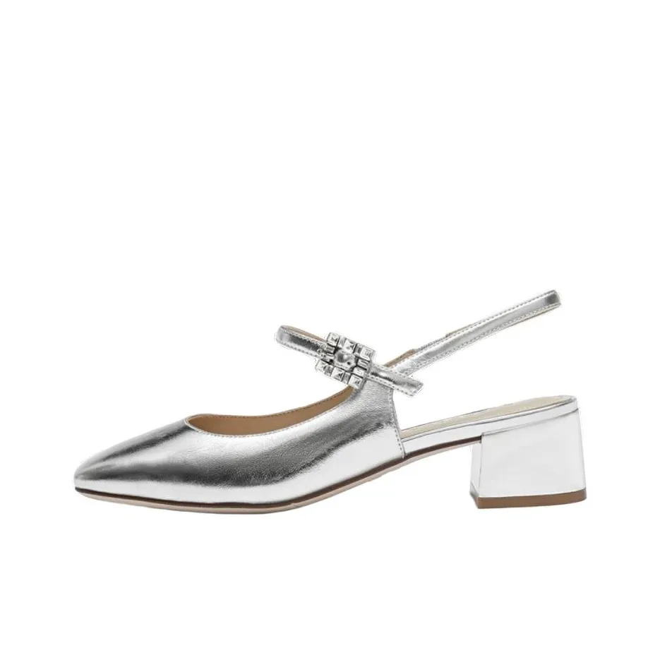 Staccato Mother Of Pearl Sugar Cube Chunky Heel Shiny High Heels 4.5cm Women's