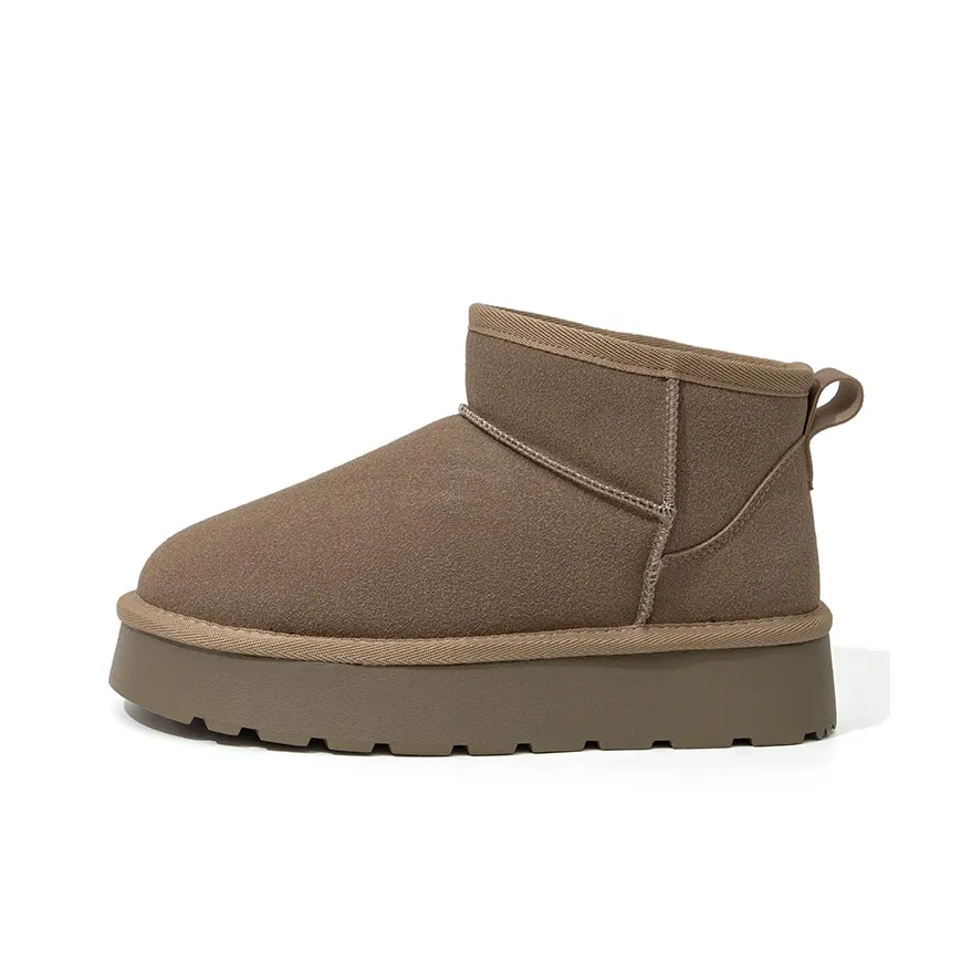 Feiyue Warm Wear-Resistant Cushioning Height Increasing Slip-Resistant Short Snow Boots Women's Khaki