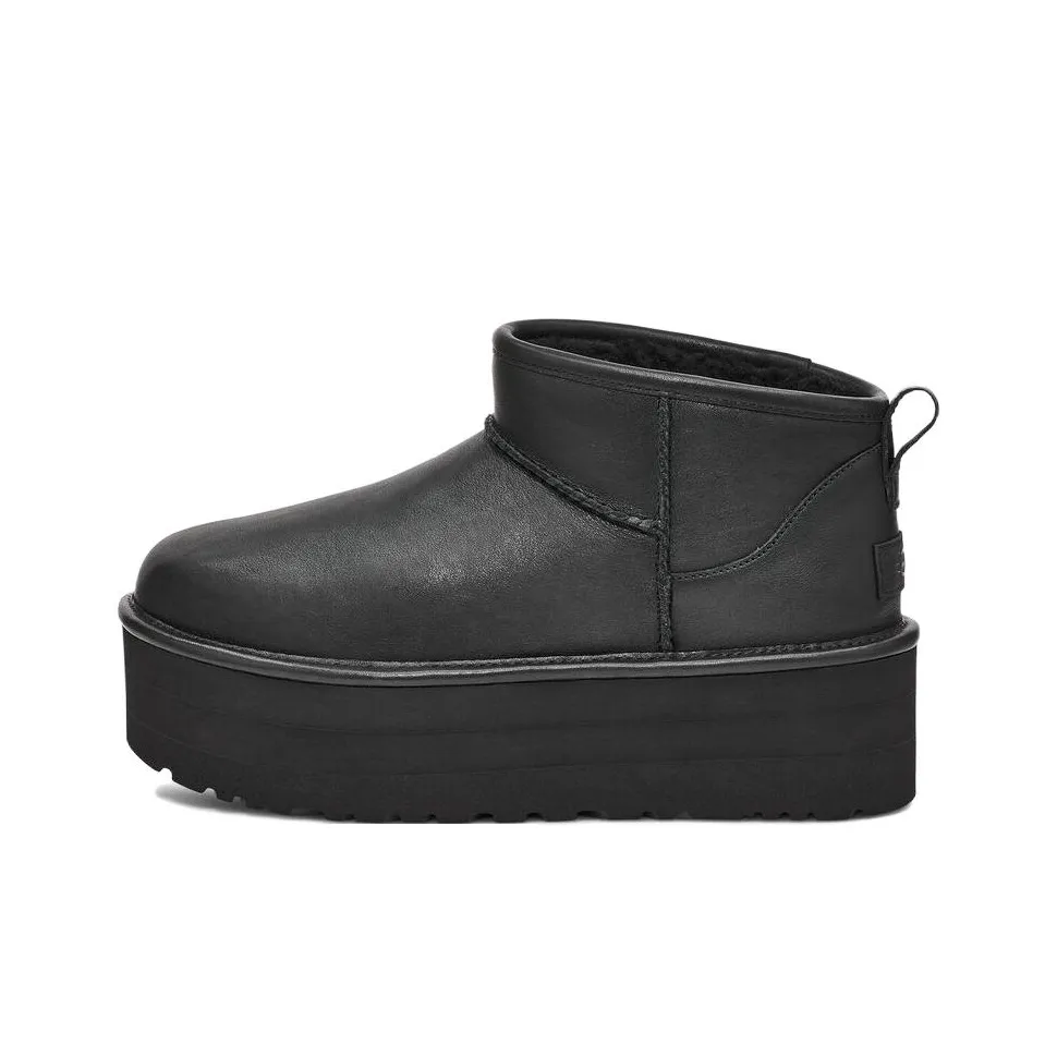 UGG Classic Ultra Mini Platform Boot Black Leather Women's