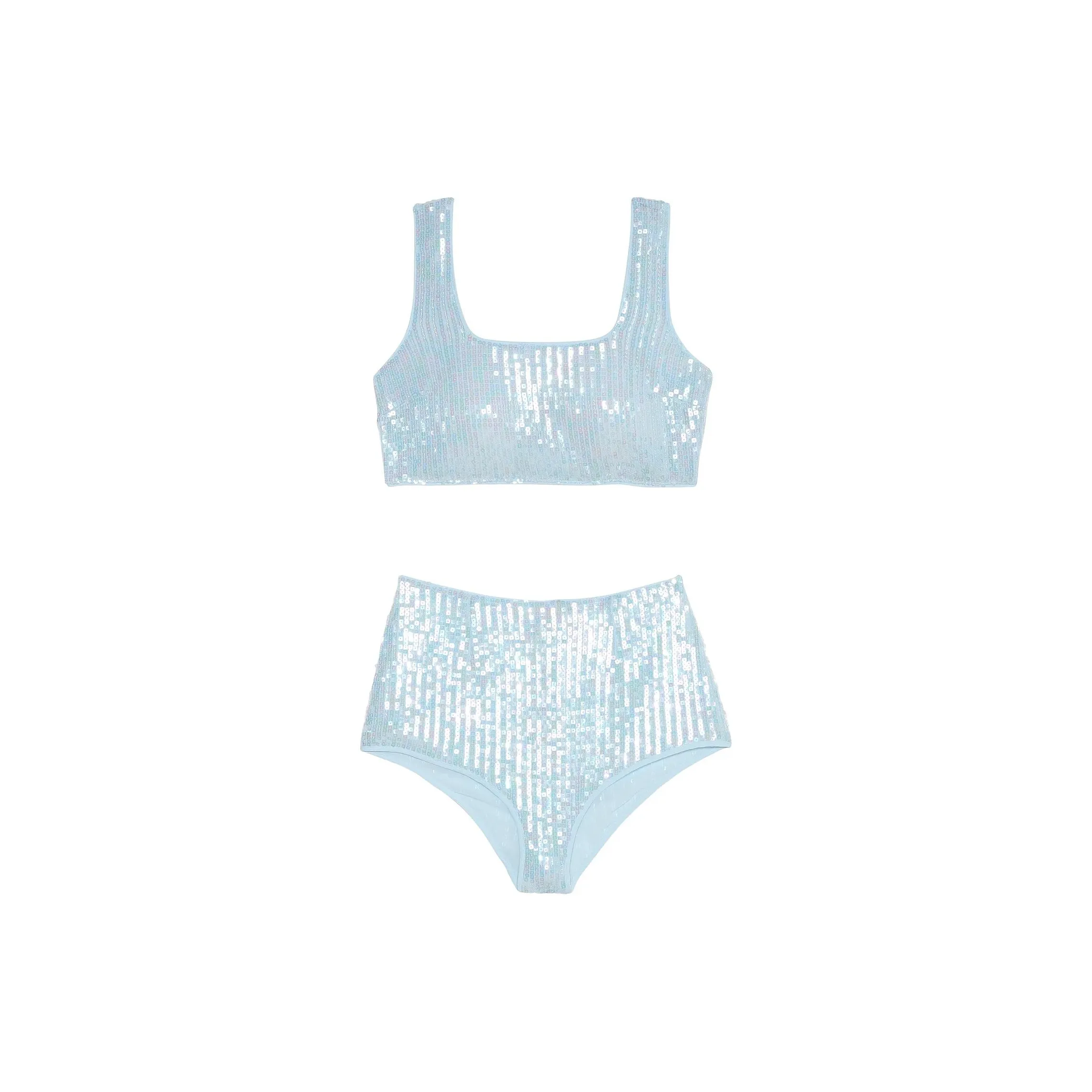 Victoria's Secret Sequin Shimmer Bra Top & High Waist ShortSet/LB Pajama Set Women's Light Blue