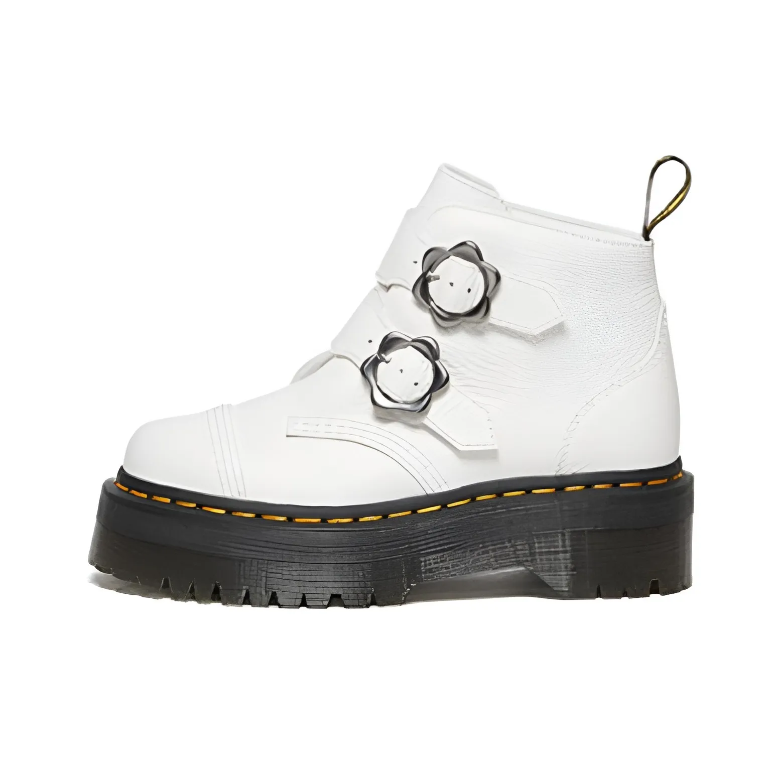 Dr.martens Green Devon Flower Buckle Leather Platform Boots 'White Black' Women's