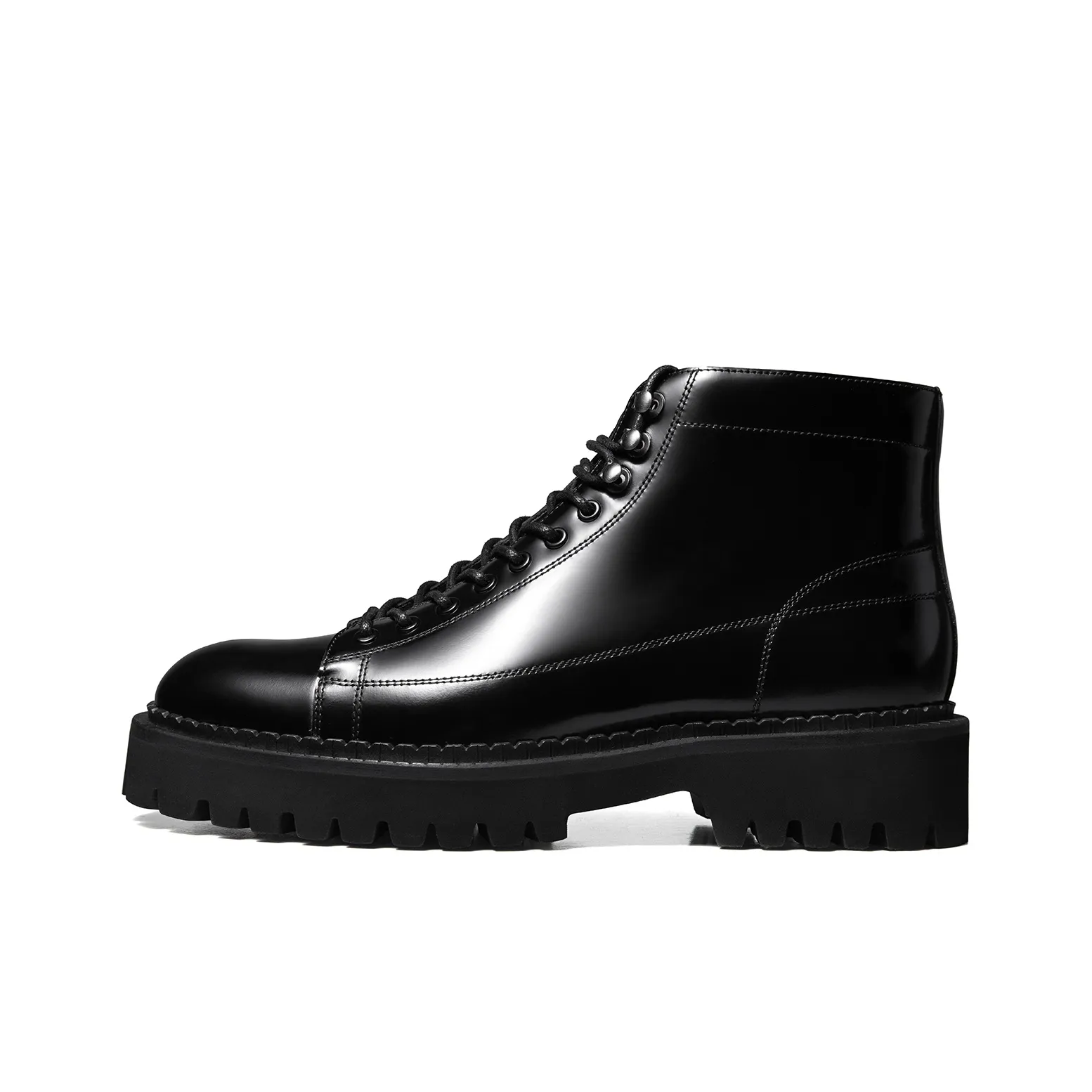 THOM WILLS British Style Shiny Casual Boots Short Martin Boot Men's Black