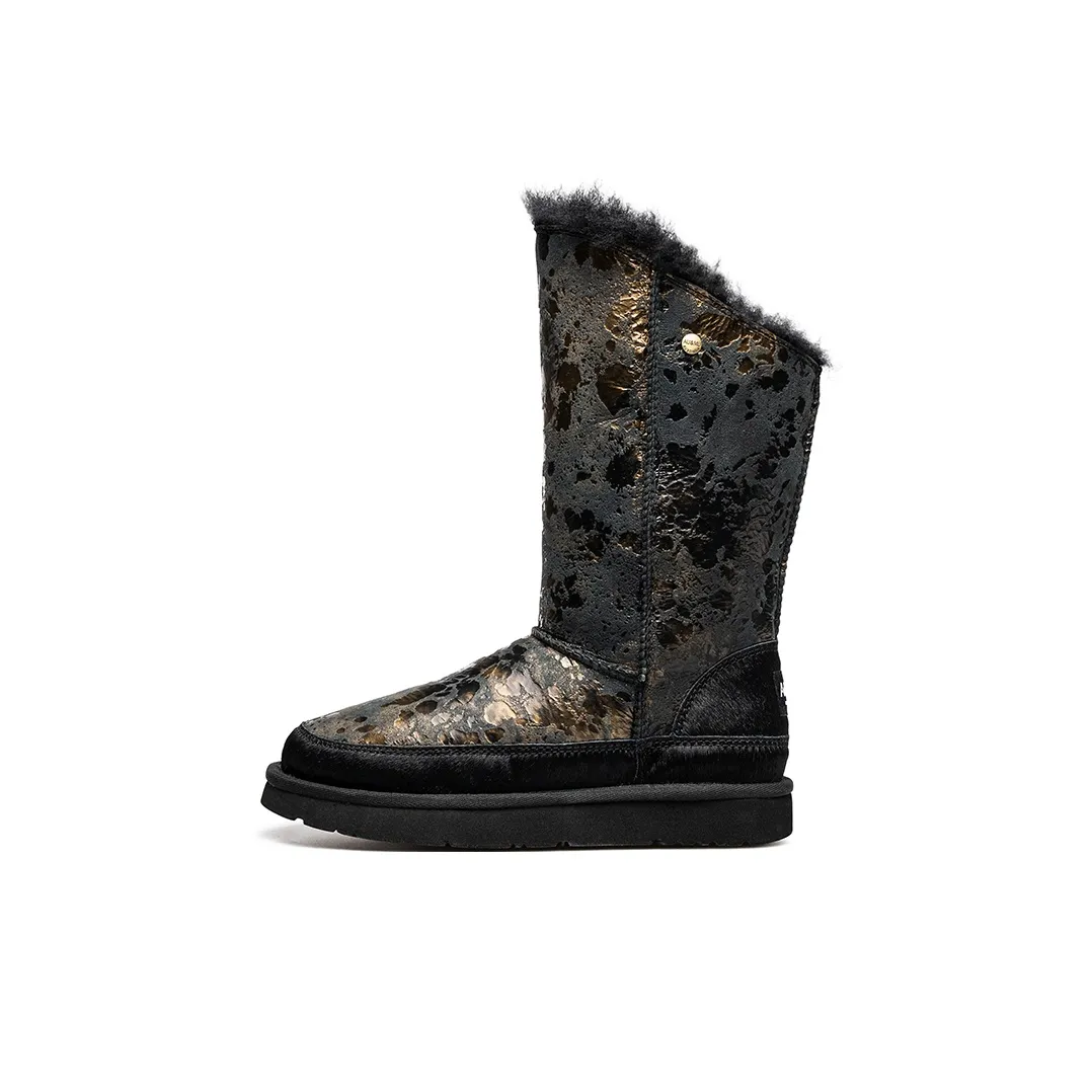 AU MU Колено Высокие сапоги 2,5 см Женские Черные