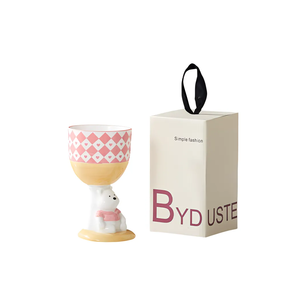 TLIT Ceramic Cartoon Style High Foot Cup Hand Drawn Water Cup Ceramic 201 300ml