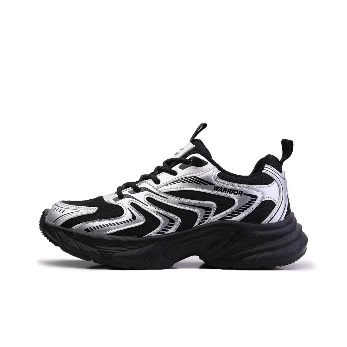 Warrior Anti Slip And Wear Resistant Height Increasing Low Top Chunky Sneakers Women's Silver Black