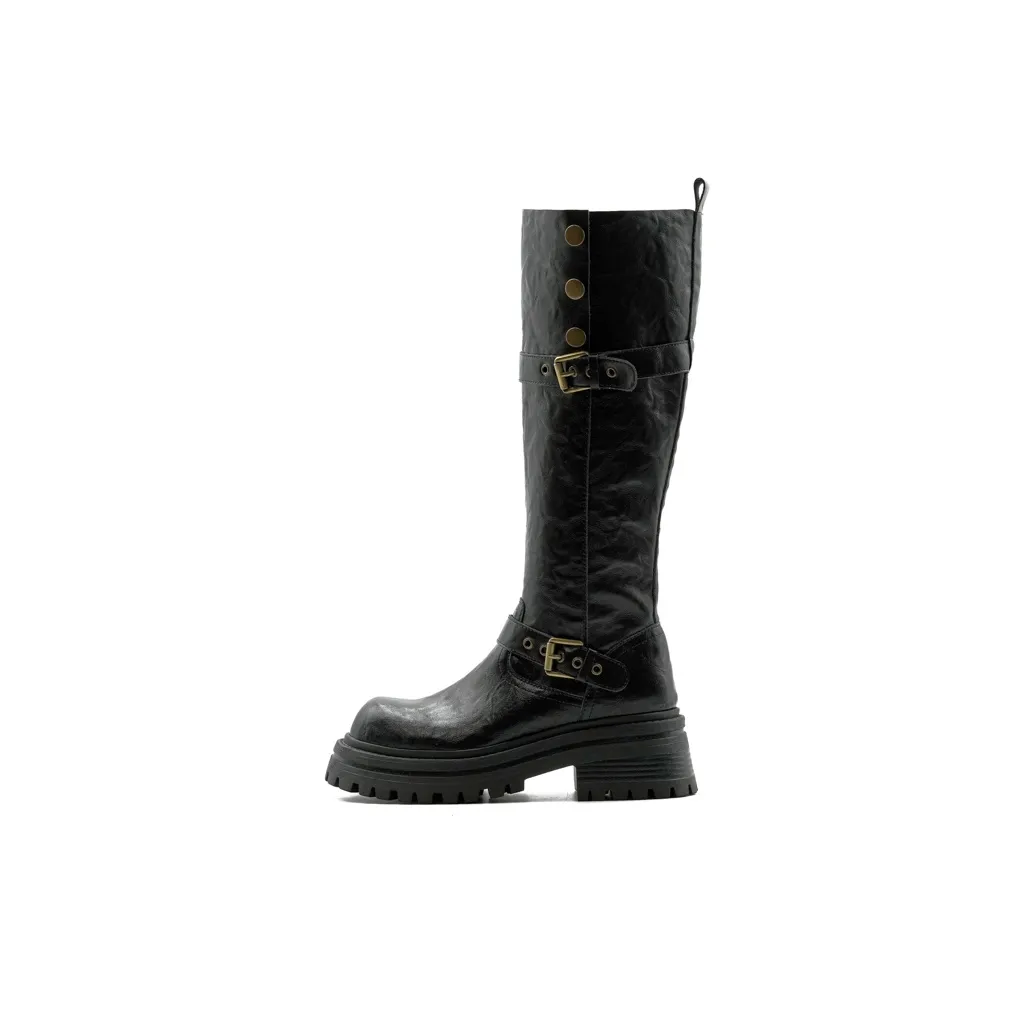 Little Sue Trendy Versatile British Style Shiny Slimming Zipper Knight Boots Fashion 2 in 1 Knee High Boots Women's