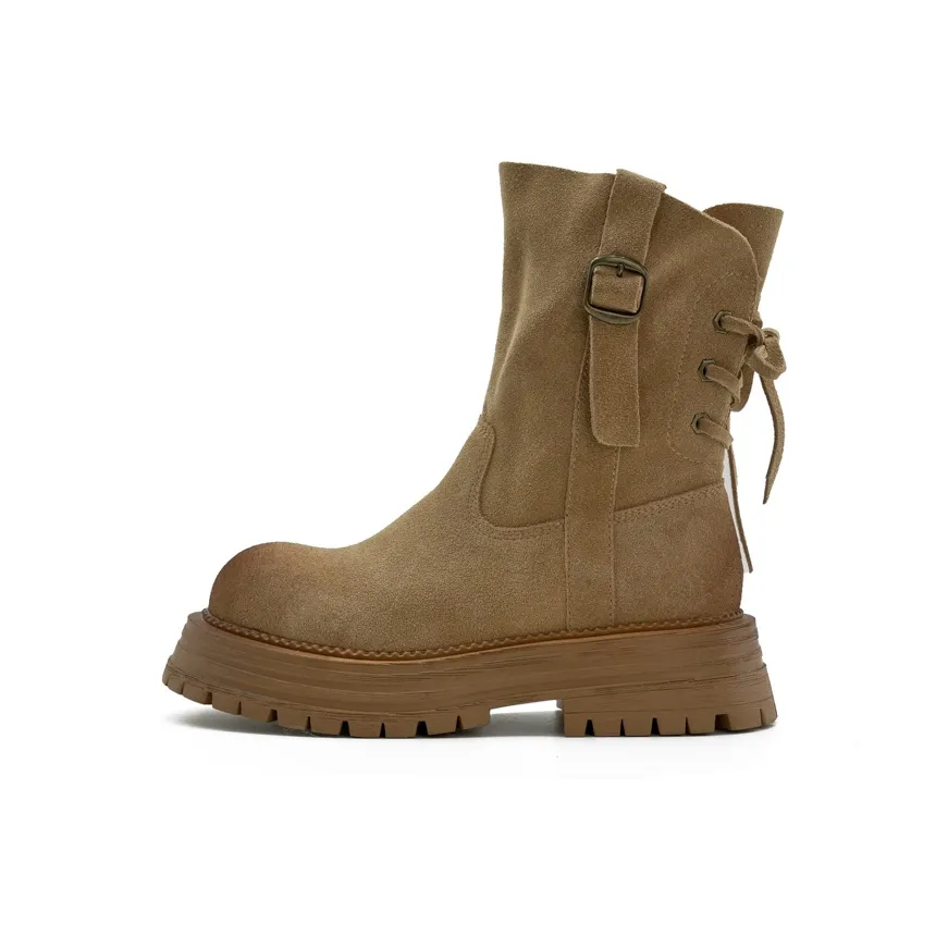 Little Sue Trendy Versatile Back Lace-Up Maillard Style Platform Martin Boots Ankle Boots Women's