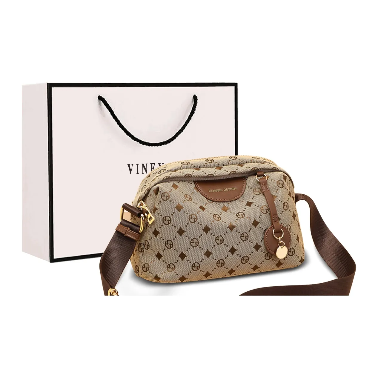 VINEY Сумка через плечо Бананка Маленькая Женская Кофейного цвета