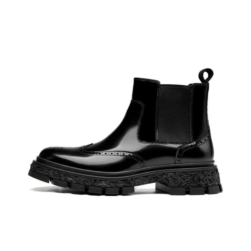 ROBERTA DI CAMERINO Carved Platform With Beaded Edge Fleece Chelsea Boots Men's Black