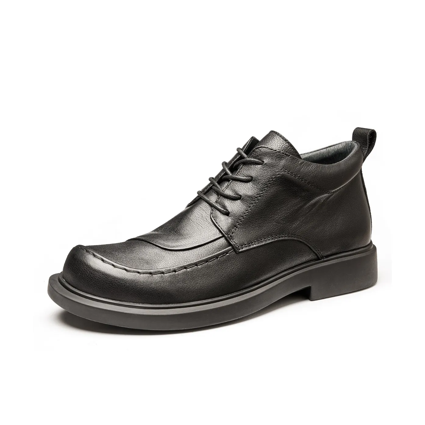 Brounvanm Men's Leather Boots Ankle Boots 3CM Men's Black Coffee