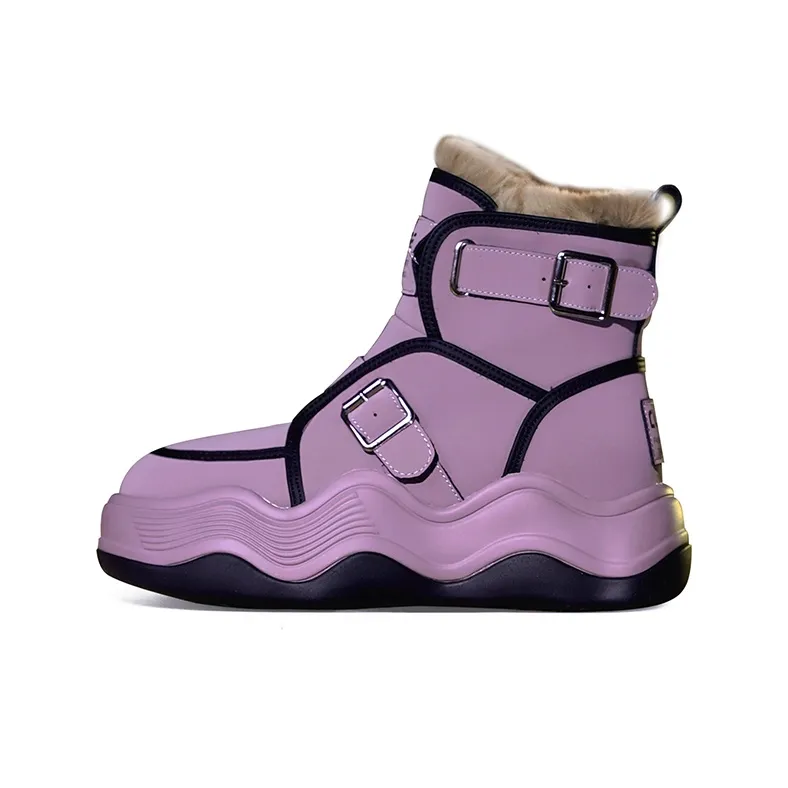 CHIYEANDE Warm Wear-Resistant Slip-Resistant Short Snow Boots 6cm Women's Purple Ecru Black