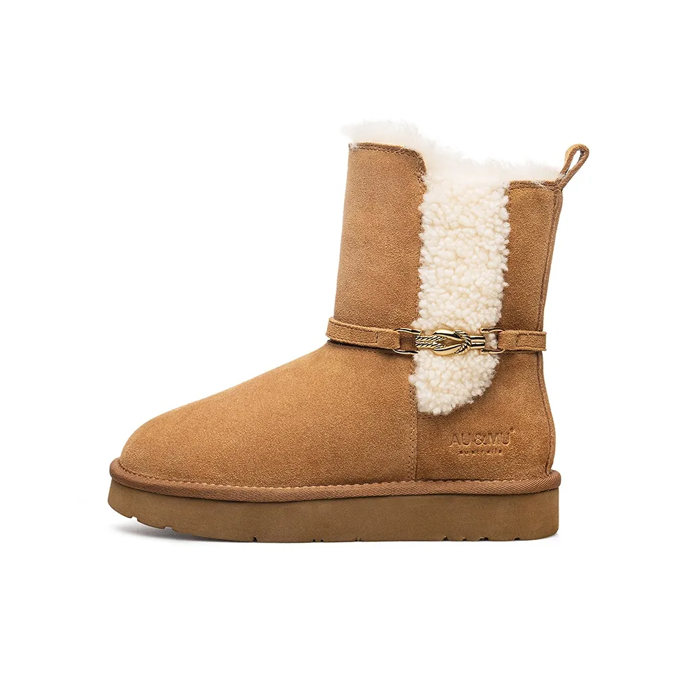 AU MU Теплоизоляционный Slip-Resistant Покрытие Короткий MID Голень Сноубутсы Женские Каштановый