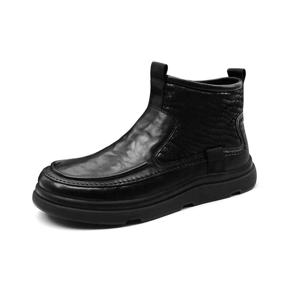 PALMPOLO Shearling Ankle Boots Fleece Lined Warm Men's Black