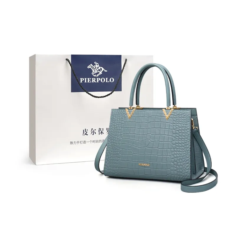 PIERPOLO Cow Leather Kelly Bag, Shoulder Bag, Crossbody Bag, Handbag, Mommy Bag Large Women's Blue