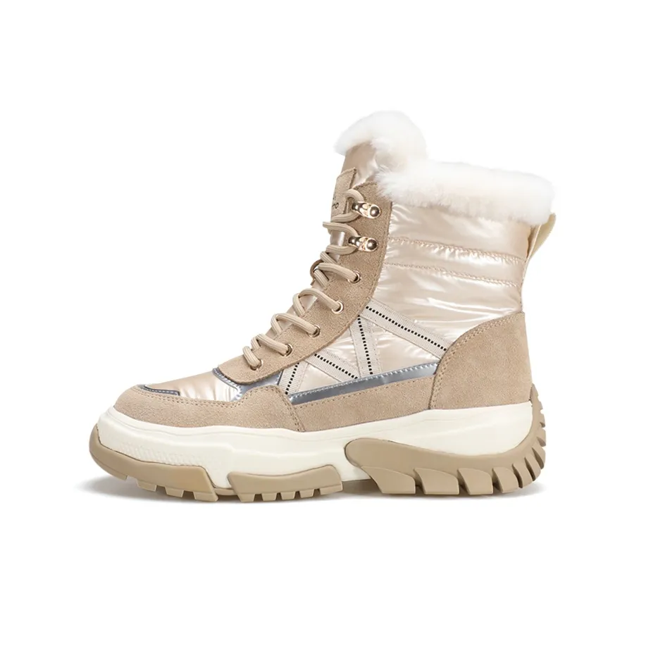 HUMTTO Термический Устойчивый к истиранию Увеличение Высоты Короткий MID Ботинки для снега Женские Бежевый хаки