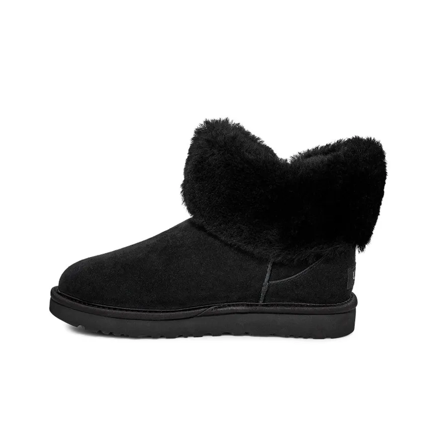 UGG Cinched Fur Mini Snow Boots Black Women's