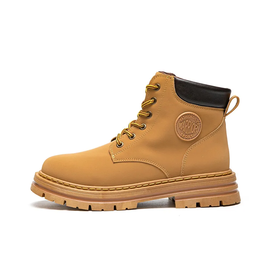 Warrior Yellow Boots Short Martin Boot Medium Heel Unisex Yellow Brown
