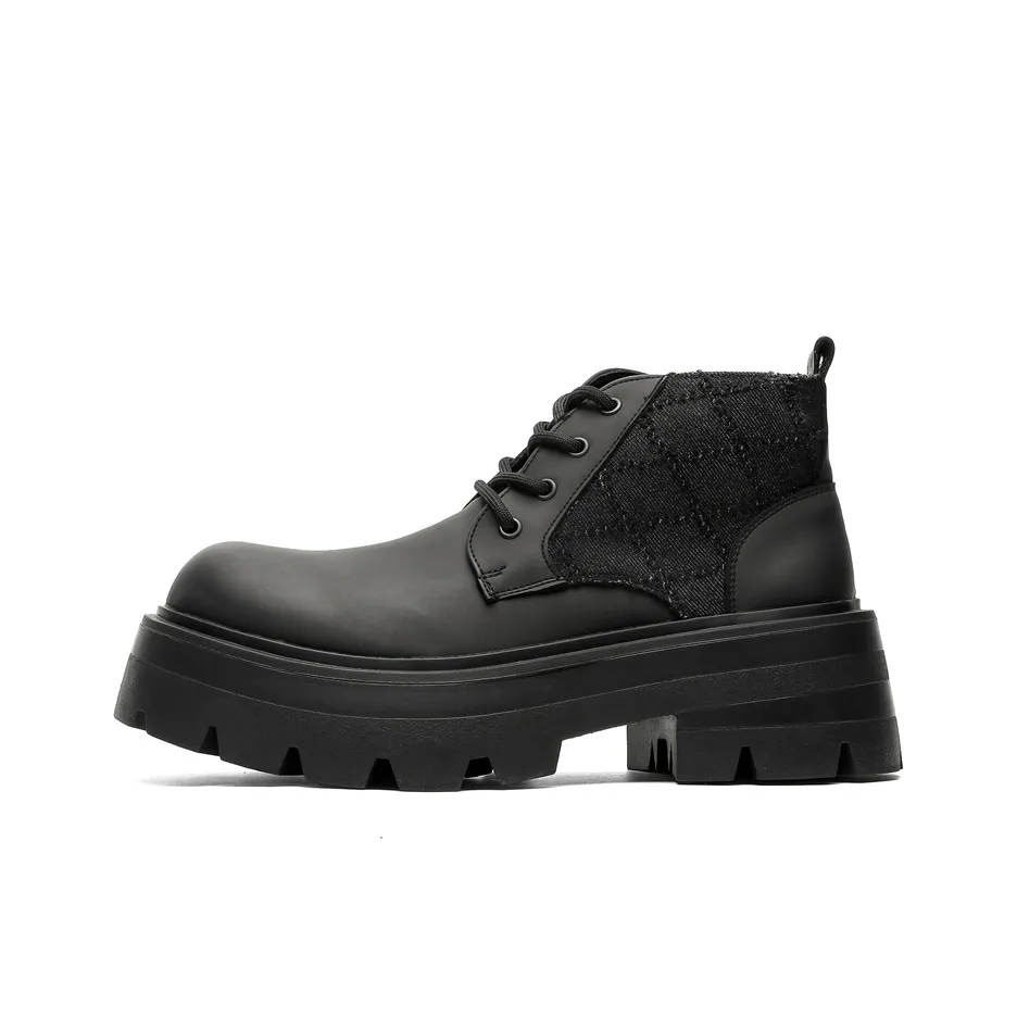 V ZERO FIVE Chunky Мотоцикл Обувь Короткий Мартин Ботинок 5,5CM Мужской Черный Британский