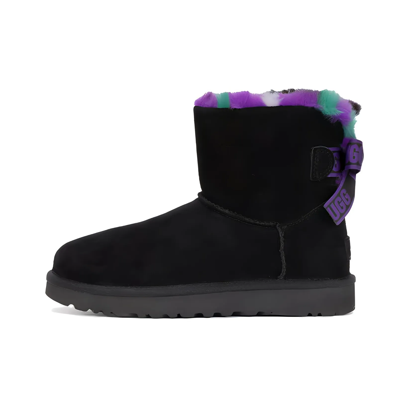 UGG Mini Bailey Bow Plaid Punk Boot 'Black Purple' Women's