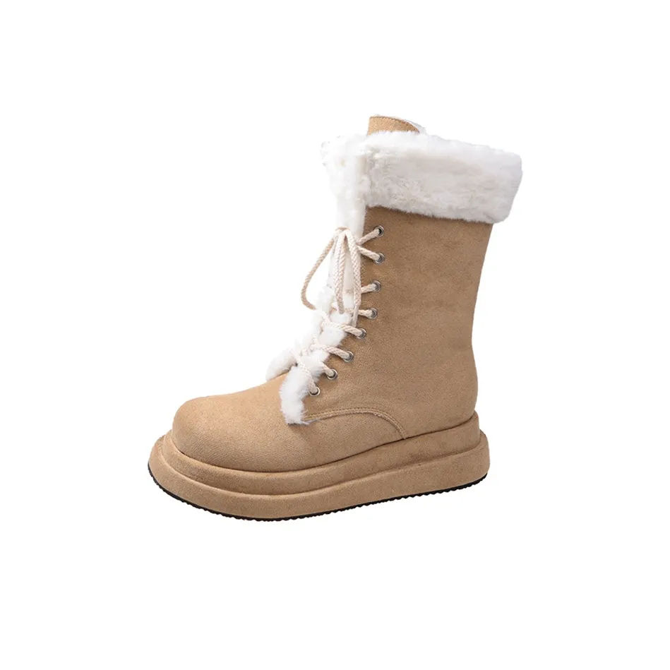 SHUMO Термический Аbrasion-Resistant Увеличение Высоты Нижние Снаряды Резистентное Покрытие Короткий MID Ботинки для Снегоступов Женские Хаки