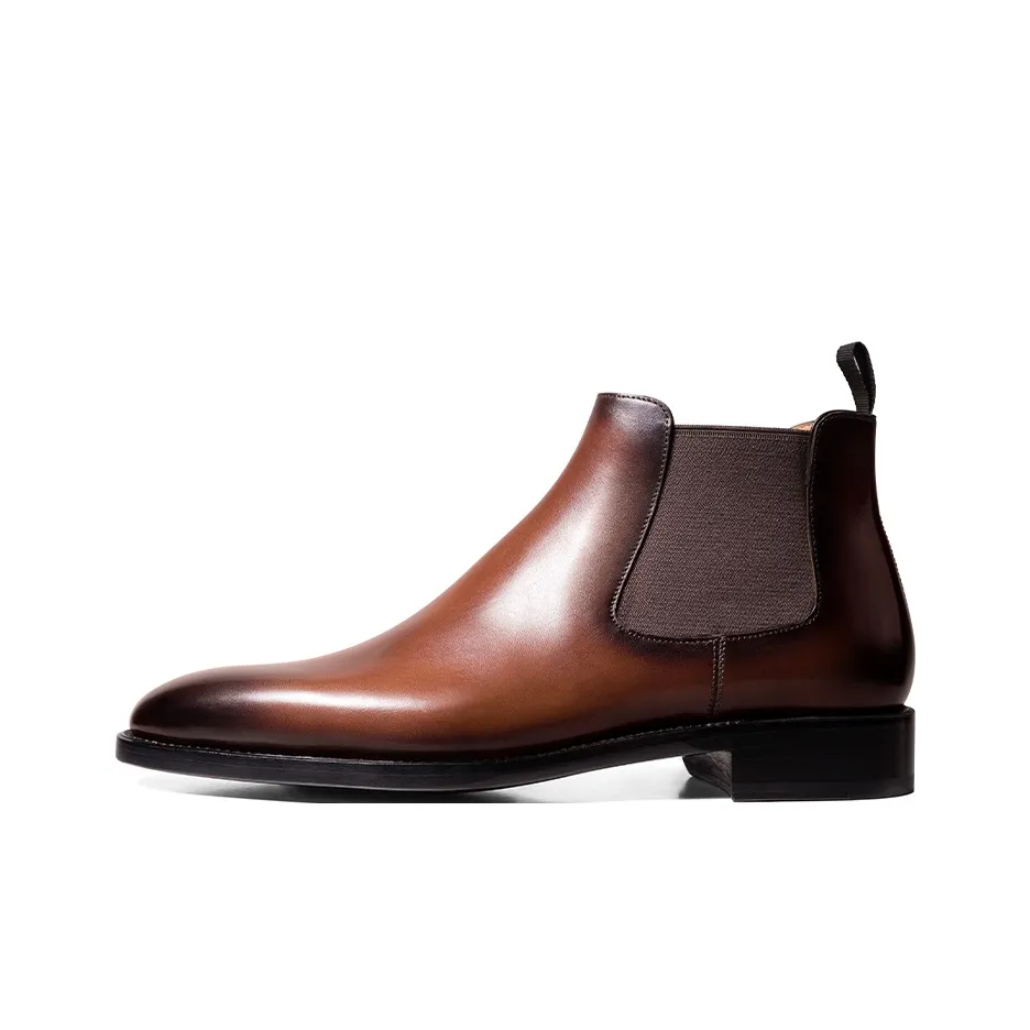 THOM WILLS Short Chelsea Boots Men's Dark Brown Polished