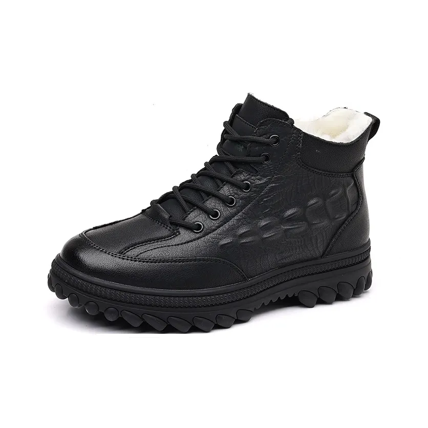 Mulinsen Зимние тактические ботинки шерсть подкладка коровья кожа сноубутсы мужской черный