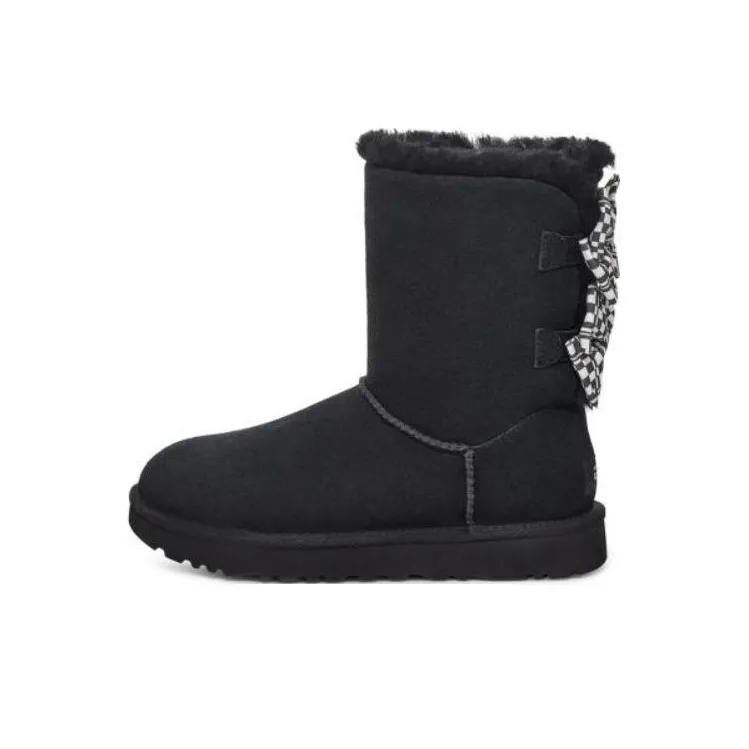 UGG Checkered Bow Snow Boots 'Black' Women's