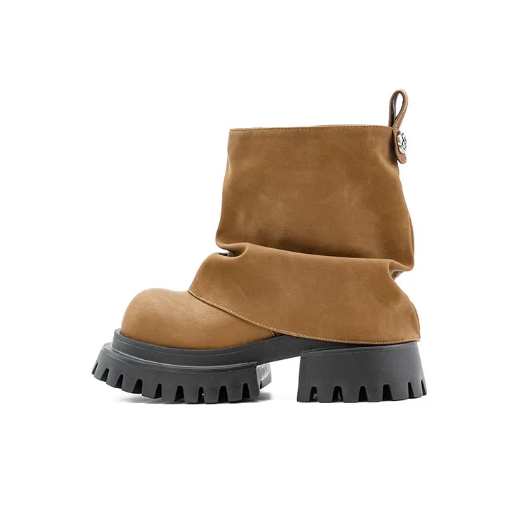 Little Sue Unique Design Trendy Fashion Versatile Petite Slimming Bootcut Big Head Stack Ankle Boots Women's