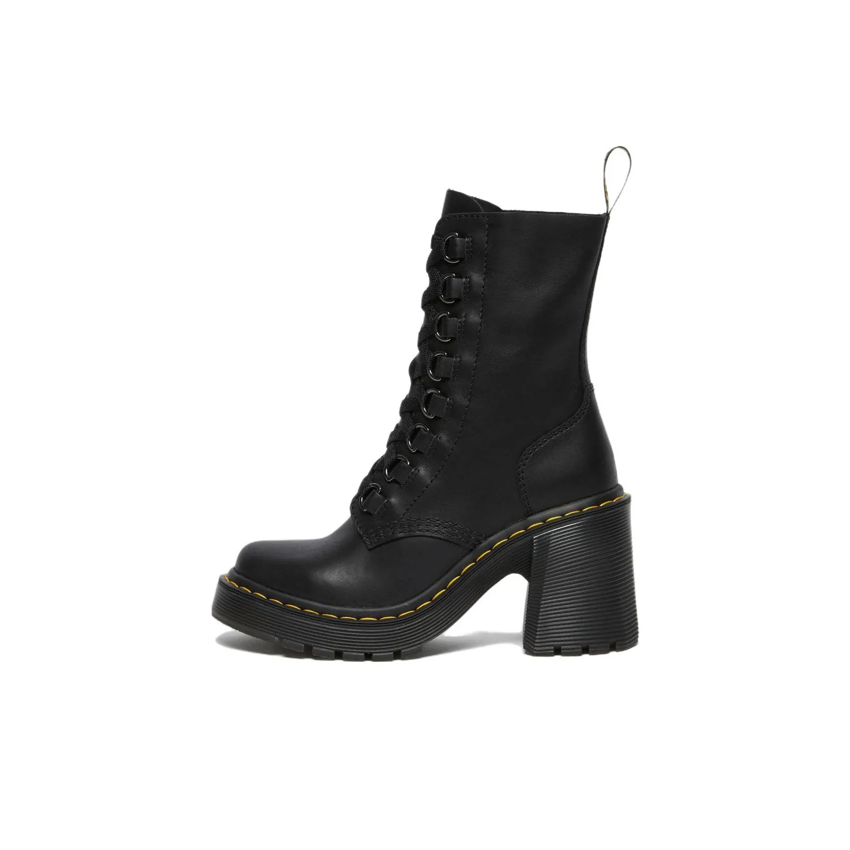 Dr.Martens Chesney Leather Flared Heel Lace Up Boots 'Black' Women's