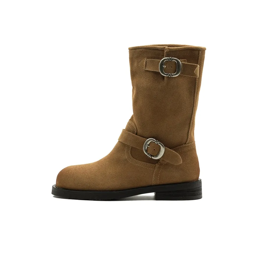 Little Sue Unique Design Handmade Brushed Western Knight Boots Vintage Suede Ankle Boots Women's