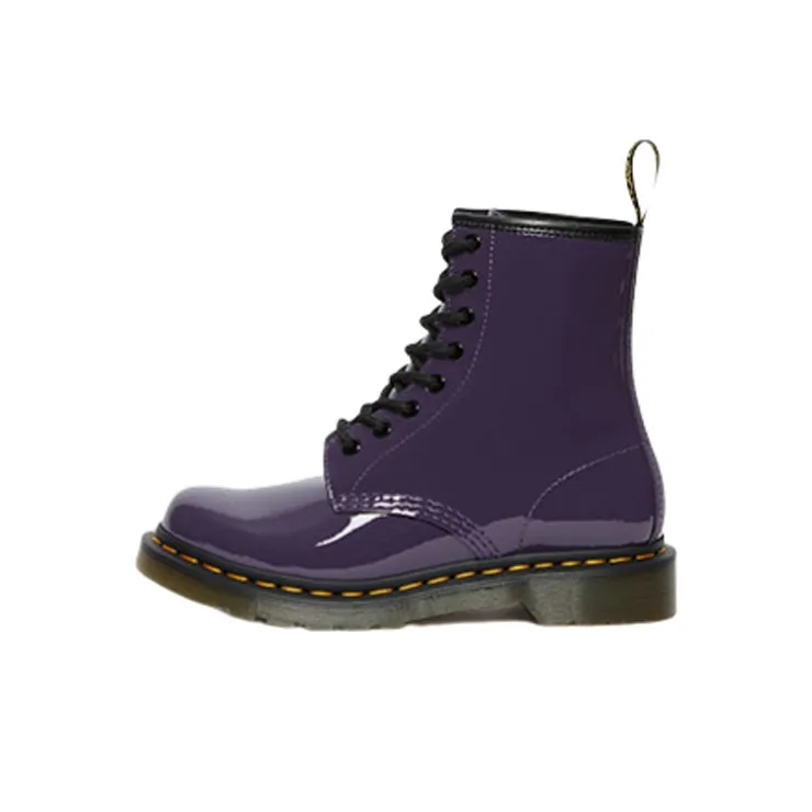 Dr. Martens Lens Patent Leather 8 Martin Boots Black Purple Women's