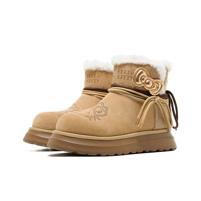 Sanrio x OLD ORDER Thermal Waterproof Height Increasing Crew Fashion Snow Boots Women's Light Brown
