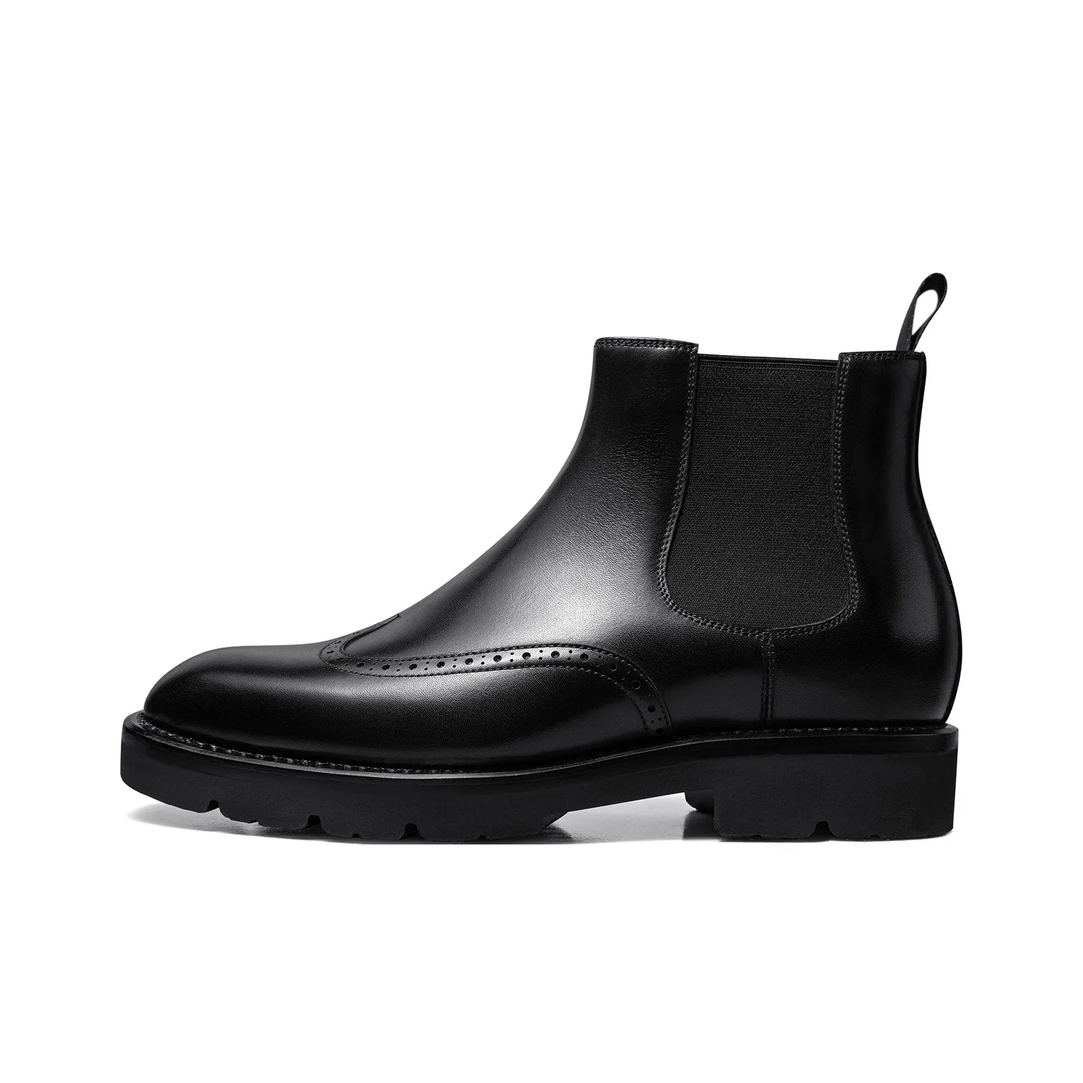 THOM WILLS Британский стиль BROGUE Вышитая версия Кожаные ботинки Короткий Челси Мужской Черный