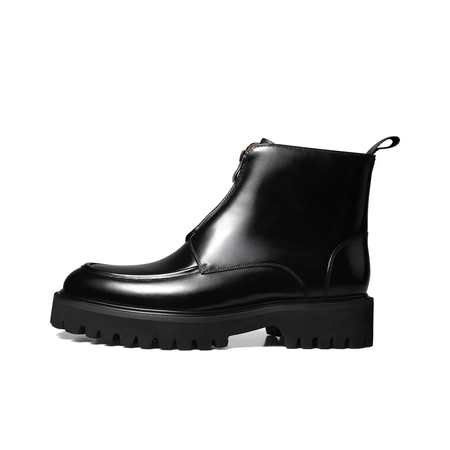 THOM WILLS Trendy Versatile Zip Closure Business Casual Leather Boots Ankle Boots Men's Black