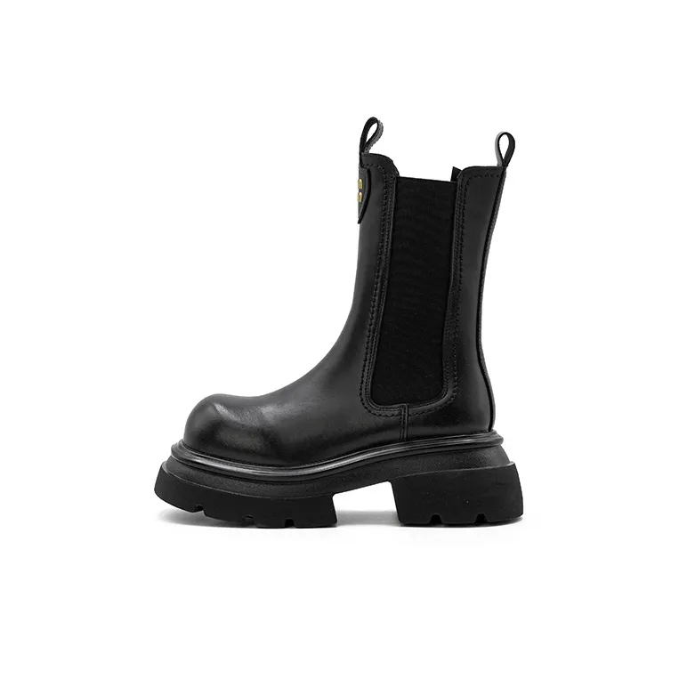 Little Sue Unique Design Trendy Fashion Curved Smoking Pipe Boots Short Chelsea Short Boots Women's Black